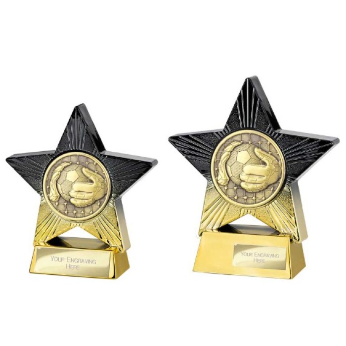 SUPERSTAR FOOTBALL GOALKEEPER RESIN TROPHY - 2 SIZES - 11CM & 14CM